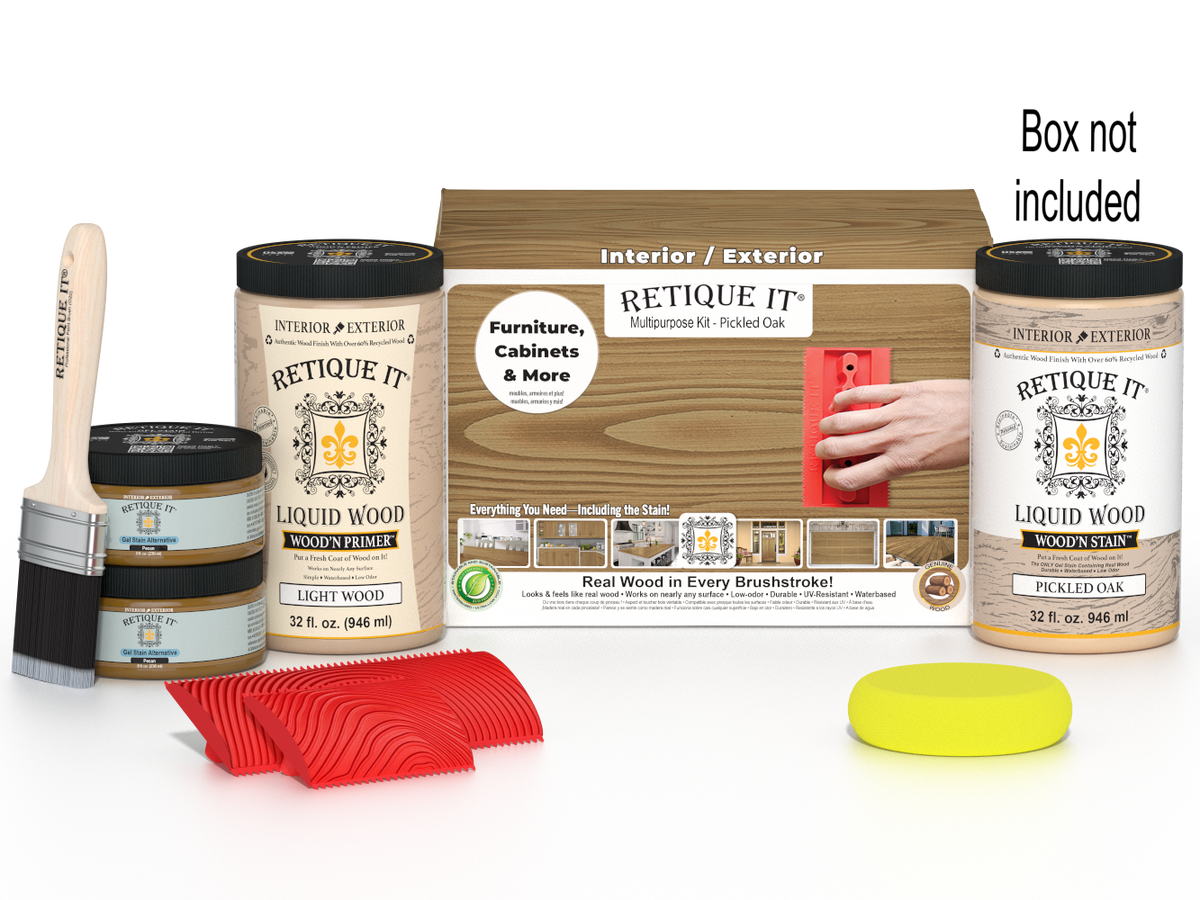 Large Wood'n Kit by Retique It in Pickled Oak, featuring wood finish supplies and tools for multi-purpose wood finishing projects.