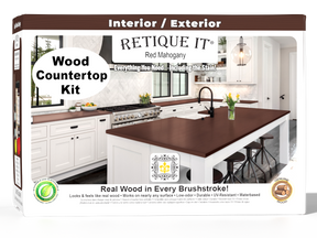 Retique It® red mahogany countertop kit with stains, shown as a 3D box image for full kitchen countertop renovation.