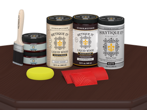 Large Red Mahogany Wood'n Finish Kit from Retique It® with exterior top coat and matte finish, shown with wood surface.