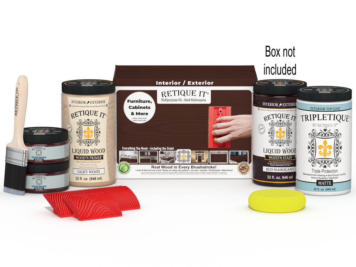 Large Red Mahogany Wood'n Finish Kit by Retique It for interior wood projects with top coat in a convenient multi-purpose kit.