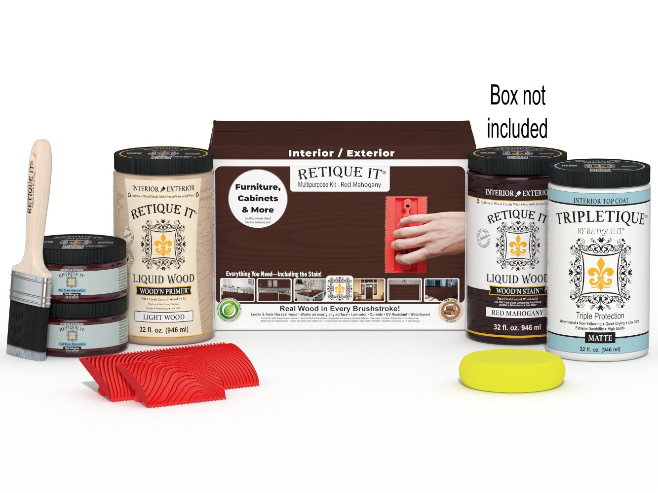 Large Red Mahogany Wood'n Finish Kit by Retique It® for interior wood projects with top coat in a convenient multi-purpose kit.