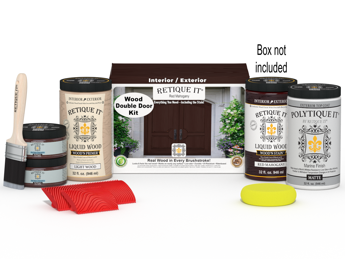 Wood'n Finish Front Door Kit (Double) - Red Mahogany — Matte kit contents with door box