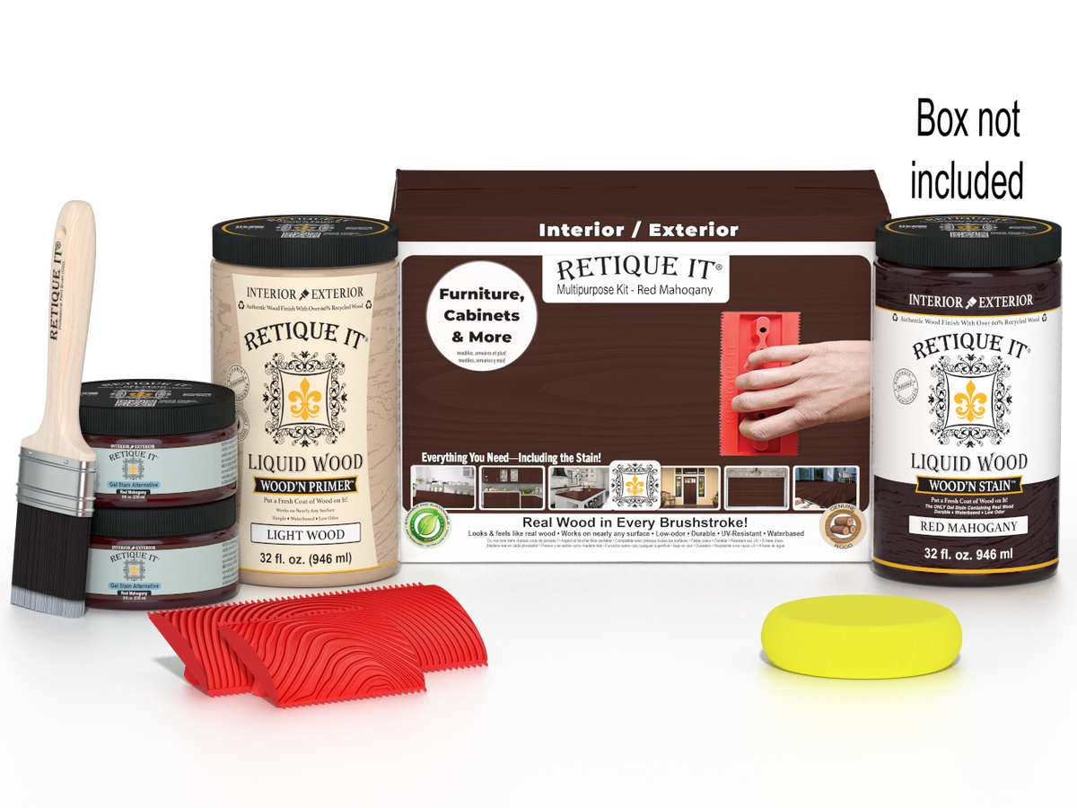 Large Wood'n Kit by Retique It in Red Mahogany, featuring wood finish supplies in a box for multi-purpose woodworking projects.