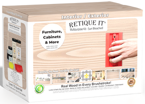 Large Sun Bleached Wood'n Finish Kit by Retique It® for multi-purpose wood finishing, featuring bottles, brushes, and accessories.
