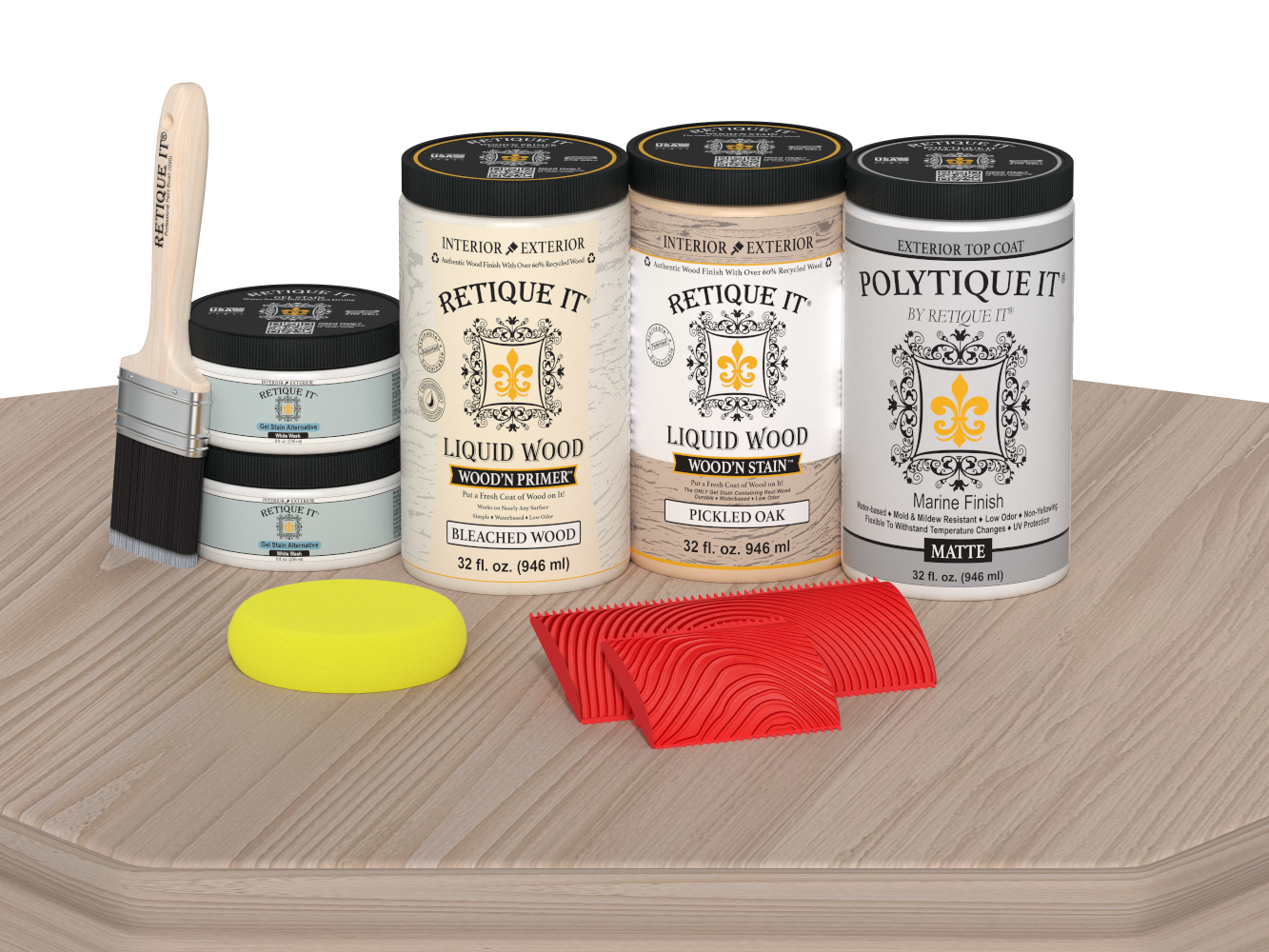 Retique It® Wood'n Finish Front Door Kit (Double) in Sun Bleached with matte finish, shown on a table.