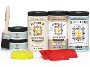 Retique It® Wood'n Finish Kit, Sun Bleached, 4-piece tabletop wood finish set with matte finish, ideal for furniture restoration.