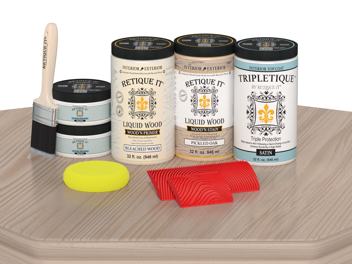 Sun-bleached Wood'n Cabinet Kit by Retique It® with 12 grained wood finish doors, satin surface, for cabinet renovation.