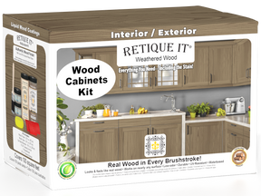 Retique It® Wood'n Cabinet Kit with 12 weathered wood grain stain doors for kitchen or bathroom cabinets.