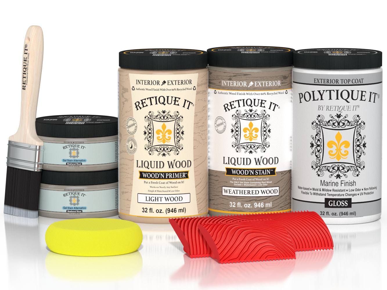 Large Weathered Wood Multi-purpose Wood'n Kit by Retique It® with glossy exterior top coat, ideal for wood finishing projects.
