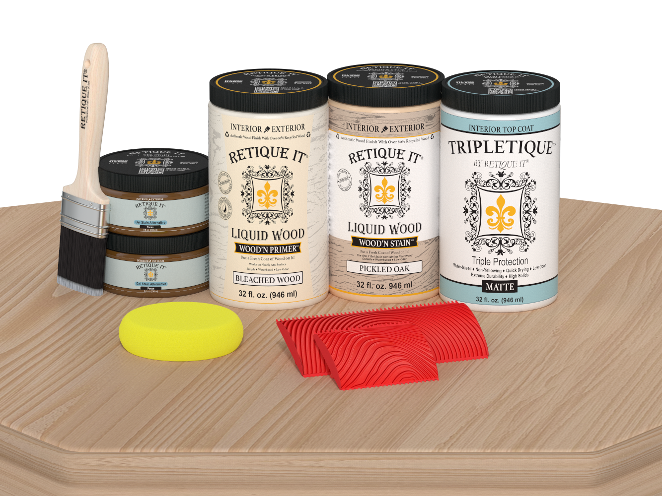 Retique It® Wood'n Cabinet Kit with 12 white oak stained cabinet doors, matte finish, showcasing wood grain details.
