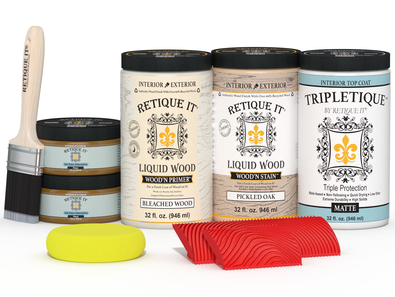 Large White Oak Wood'n Finish Kit by Retique It® with interior top coat in matte finish, for multi-purpose wood finishing projects.