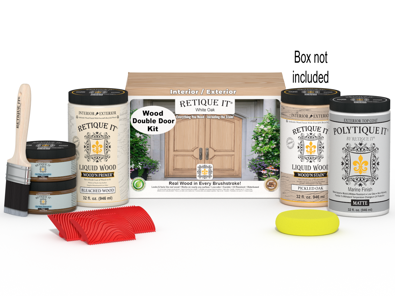 Wood'n Finish Front Door Kit (Double) - White Oak — Matte kit contents with door box
