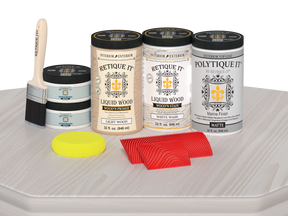 Large White Wash Wood'n Finish Kit by Retique It® with matte exterior top coat, displayed on a table for multi-purpose wood finishing.