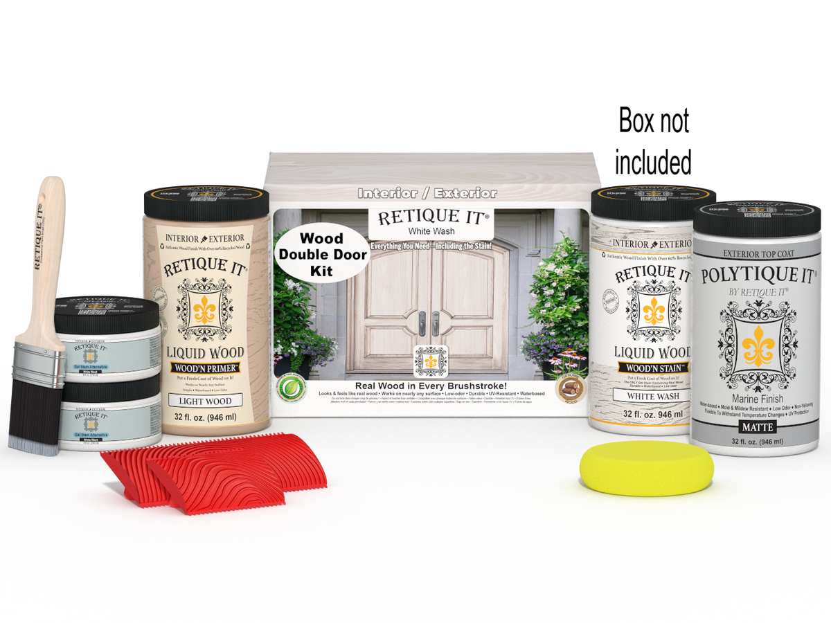 Wood'n Finish Front Door Kit (Double) - White Wash — Matte kit contents with door box