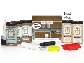 Retique It® Wood'n Cabinet Kit with 24 grained walnut doors, modern stained wood cabinet set for kitchen or storage.