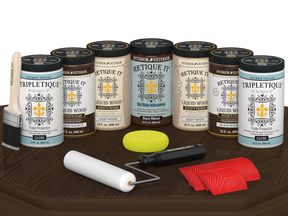 Black Walnut Wood'n Cabinet Kit with 24 grained stained doors from Retique It®, glossy finish, displayed on a table.