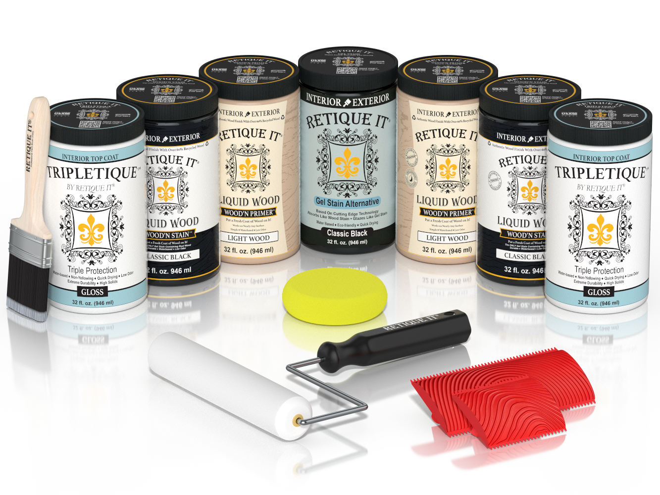 Retique It Wood'n Cabinet Kit in classic black with 24 grained stained cabinet doors, glossy finish, suitable for kitchen or bathroom.