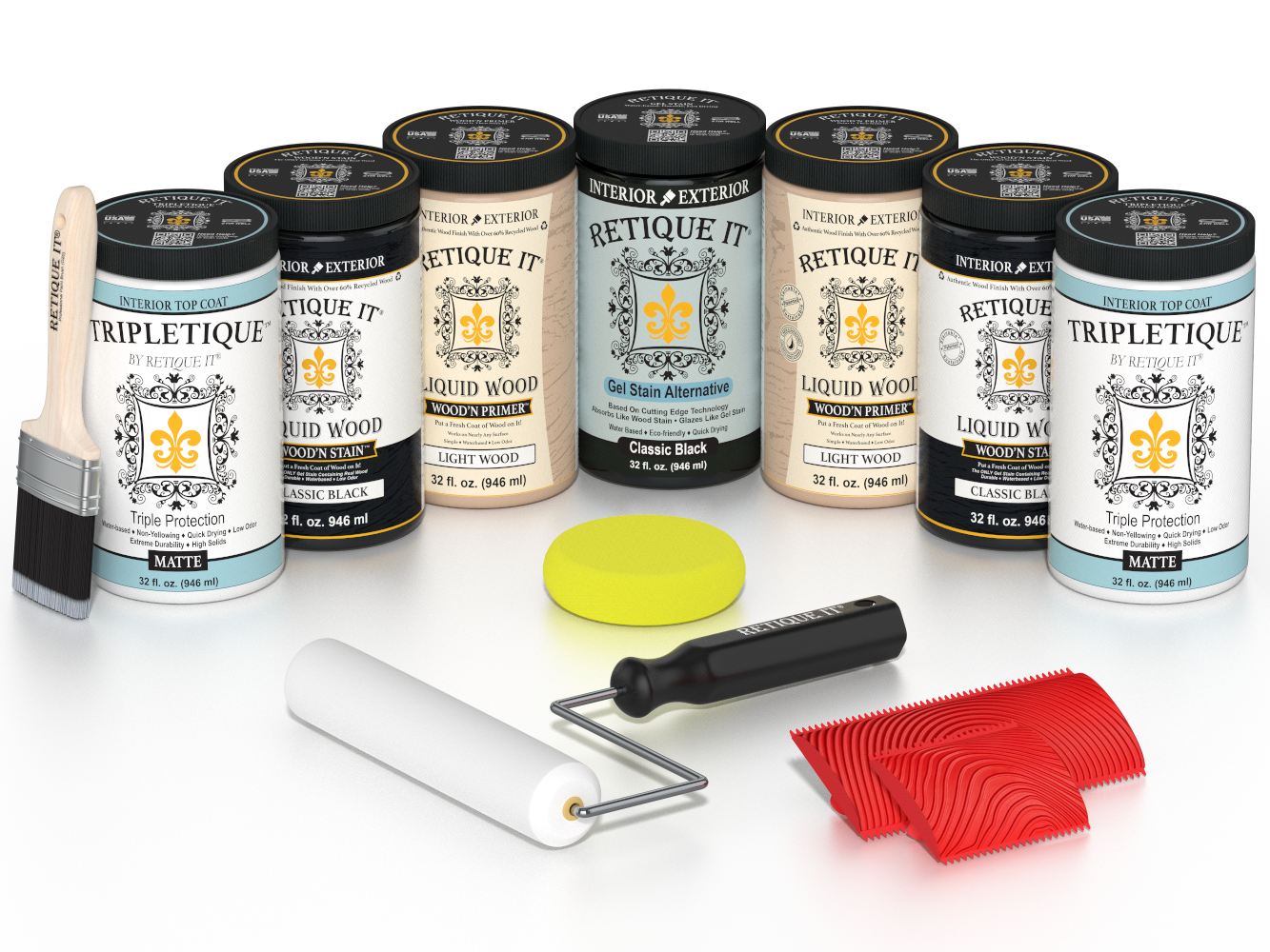 Retique It Wood'n Cabinet Kit in classic black with 24 grained cabinet doors, matte stain finish, for kitchen or bathroom cabinets.