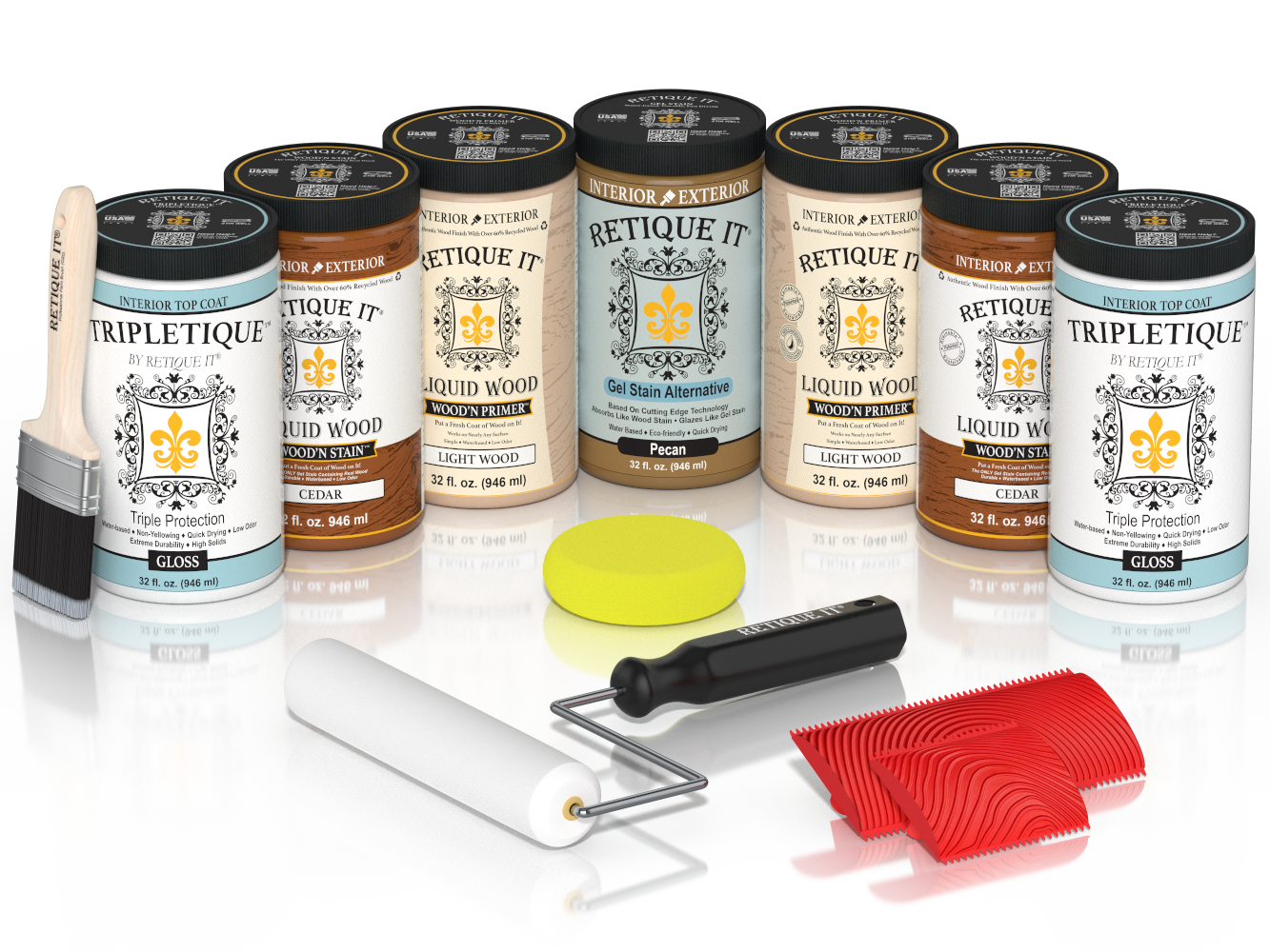 Gloss cedar Wood'n Cabinet Kit with 24 grained doors, stain kit by Retique It® for cabinet finishing and wood furniture.
