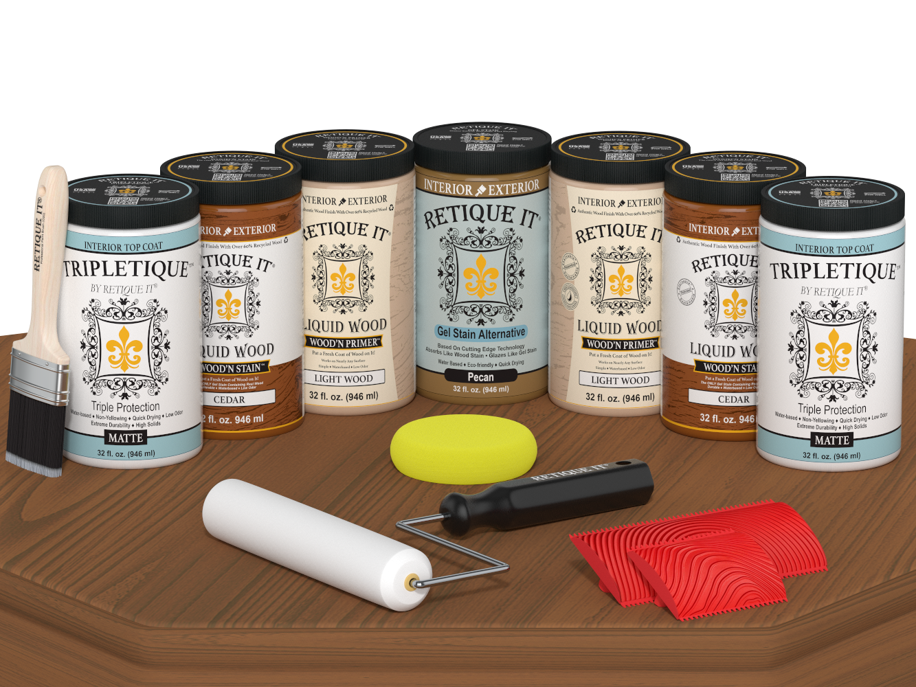 Retique It® Wood'n Cabinet Kit with cedar grain stain, matte finish, 24 door panels, showcasing wood grain texture on cabinet doors.