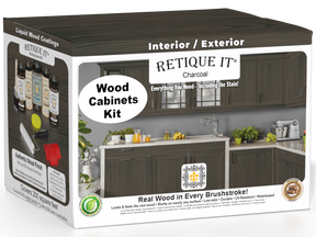 Retique It® Wood'n Cabinet Kit with 24 grained charcoal stain, featuring cabinet doors and detailed wood grain texture.
