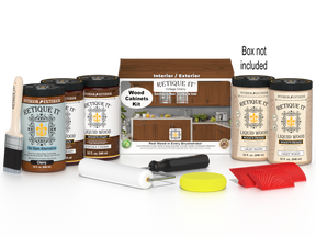 Retique It® Wood'n Cabinet Kit with vintage cherry stained grain doors, ready for kitchen or bathroom cabinet renovation.