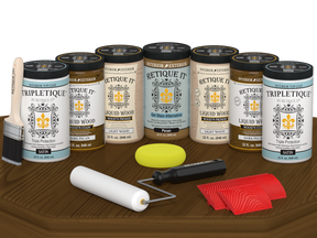 Dark Pecan Wood'n Cabinet Kit stain by Retique It® for 24 door cabinets, satin finish on a grained wood surface.