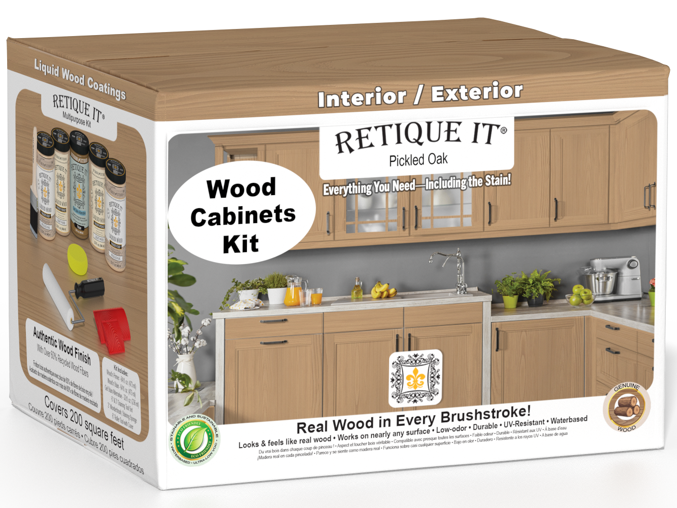 Retique It® Wood'n Cabinet Kit with 24 pickled oak grained cabinet doors, showcasing natural wood grain and pickled finish.