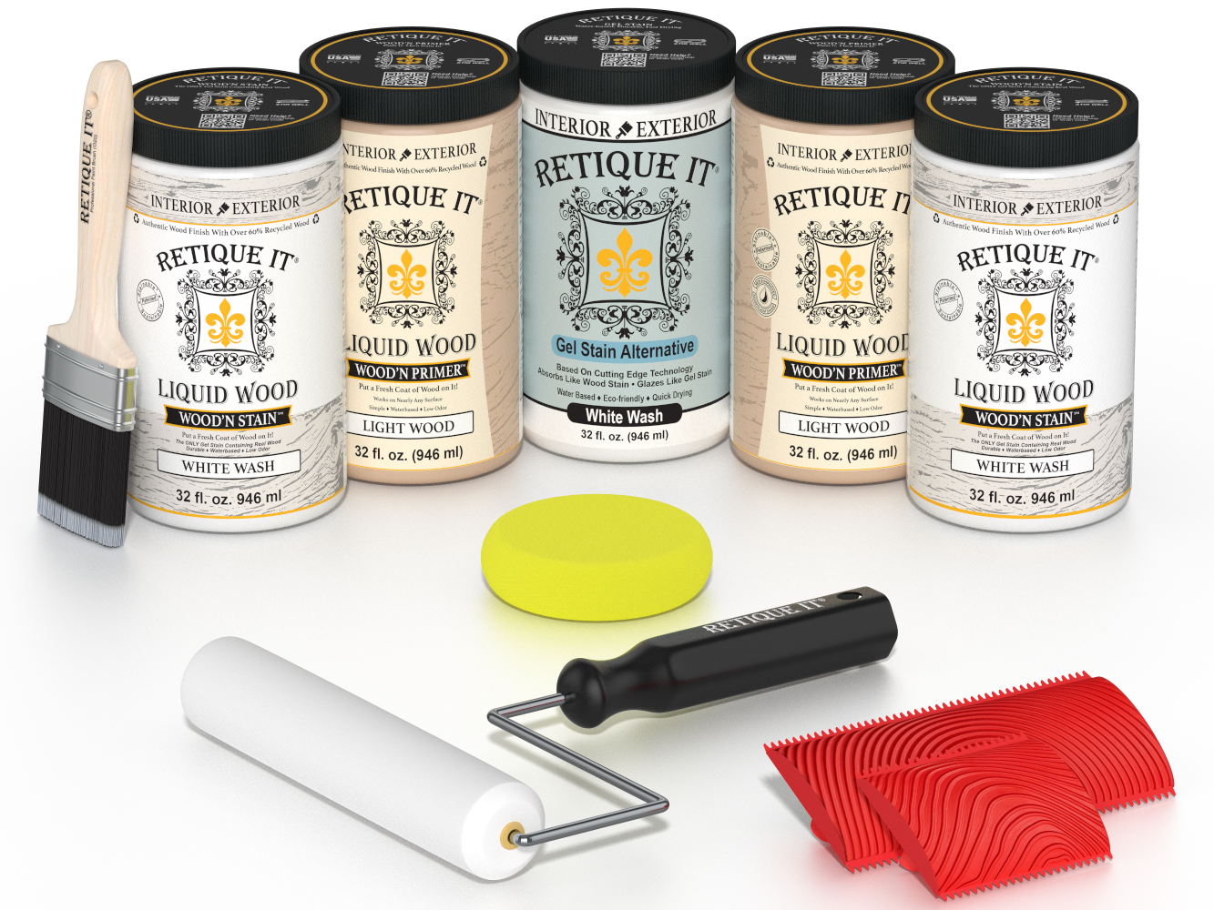 Retique It® Wood'n Door Kit in White Wash stain for front and garage doors, featuring natural wood finish and stain application.