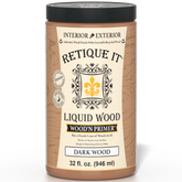 Dark wood liquid primer by Retique It® in a 32 fl oz container, designed for preparing surfaces for wood finishes.