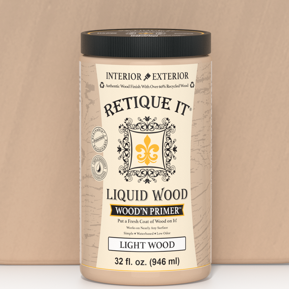Swatch of Liquid Wood Wood'n Primer in Light Wood color by Retique It®, 32 fl oz primer for wood furniture and crafts.