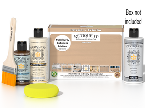 Retique It® Multi-purpose Smooth Finish Kit in White Oak for exterior use, includes top coat and matte wood finish components.