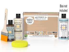 Retique It® Multi-purpose Smooth Finish Kit in White Oak for interior top coat, showing the complete wood finishing set and tools.