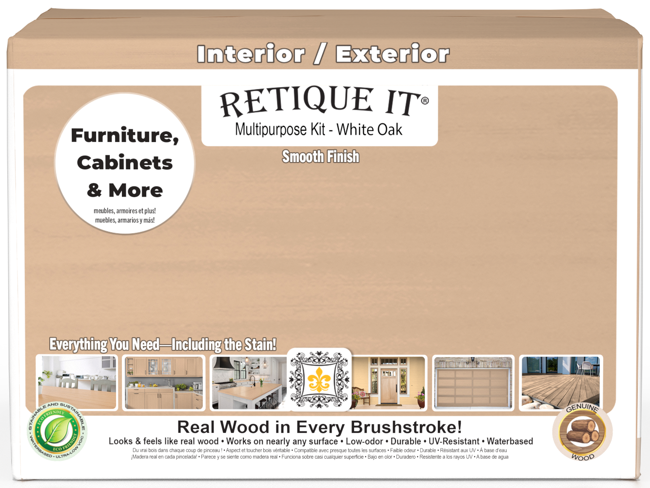 Retique It® Wood'n Finish Multi-purpose Smooth Finish Kit in White Oak, interior top coat for wood furniture and surfaces.