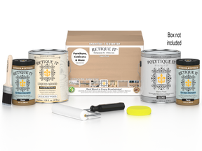 Retique It White Oak Multi-purpose Smooth Finish Kit with four large exterior top coat bottles for wood finishing.