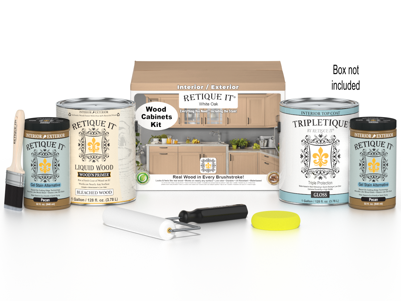 Retique It® Wood'n Cabinet Kit with 48 white oak doors, smooth finish, stain options, ideal for kitchen or bathroom cabinets.