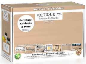Retique It White Oak Multi-purpose Smooth Finish Kit (Med) with exterior top coat in a box, featuring wood finish and matte surface.