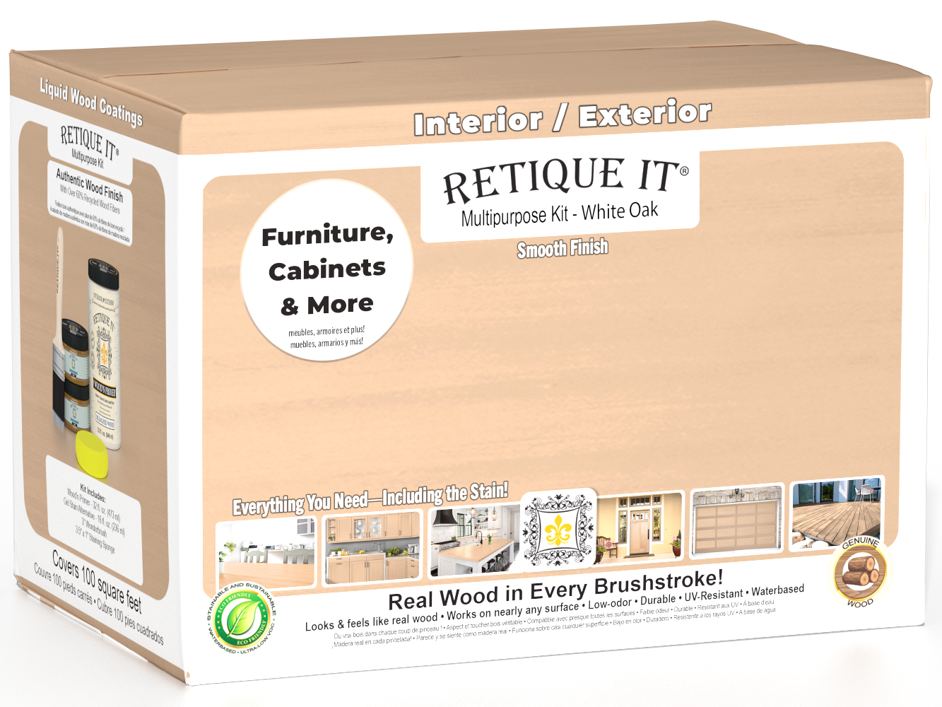 Large White Oak Wood'n Finish Kit by Retique It® featuring smooth finish applicator and tools for wood furniture and decor.