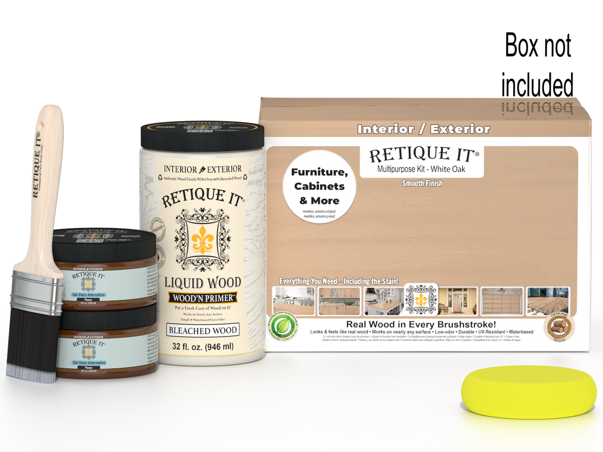 Large white oak wood finish kit by Retique It® with smooth application, designed for multi-purpose wood finishing projects.