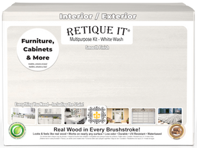 Retique It Multi-purpose Smooth Finish Kit in white wash, exterior wood top coat, featuring four large containers for wood finishing.