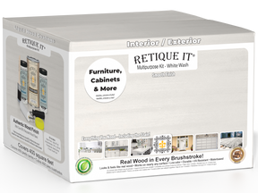 Retique It Multi-purpose Smooth Finish Kit with four large white wash exterior top coats for wood surfaces.