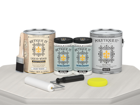 Retique It Multi-purpose Smooth Finish Kit in white wash for exterior wood, includes four large top coat bottles in matte finish.