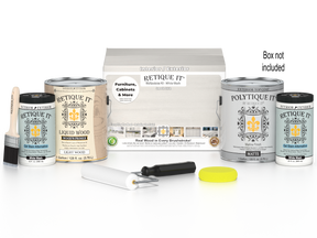 Retique It Multi-purpose Smooth Finish Kit with four large white wash exterior top coats for wood surfaces.