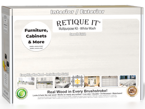 Retique It Multi-purpose Smooth Finish Kit (Med) in White Wash, exterior top coat with matte finish, for wood surfaces.