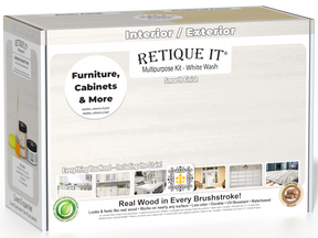 Retique It® Multi-purpose Smooth Finish Kit (Med) in White Wash for interior wood projects, includes top coat and matte finish.