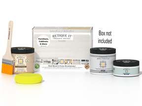 Retique It Multi-purpose Smooth Finish Kit in white wash for exterior wood top coat, includes application tools and instructions.