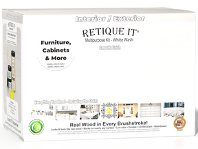 Retique It® Wood'n Cabinet Kit with 12 smooth doors in white wash stain, designed for cabinet renovation and interior decor.