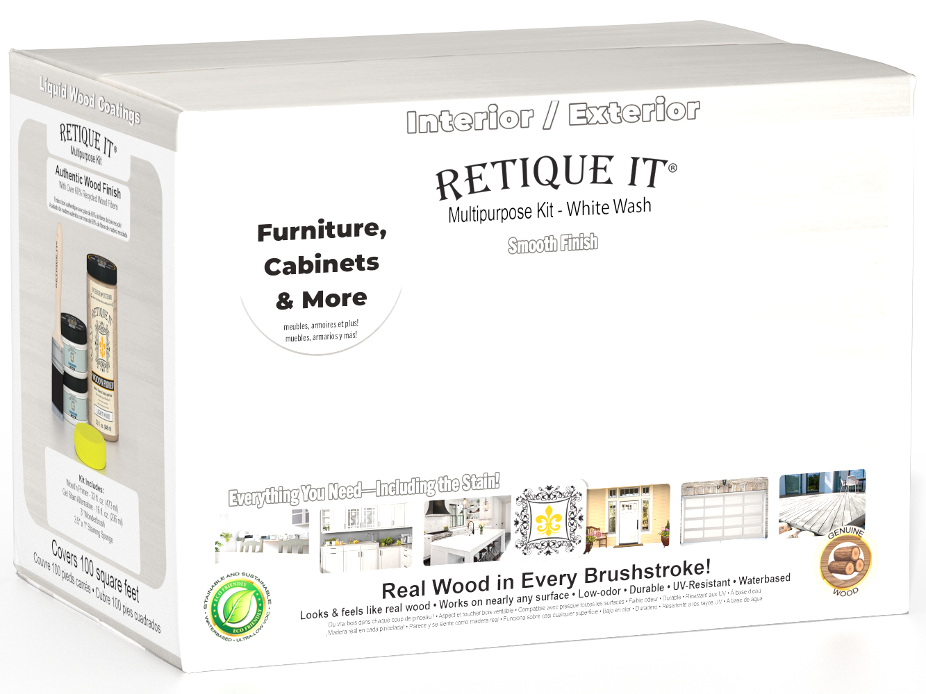 Retique It Wood'n Cabinet Kit with 12 white wash doors, smooth finish, for cabinet staining and refinishing.