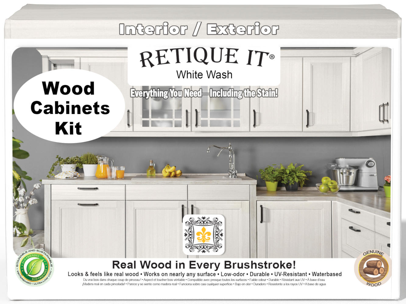 Retique It® Wood'n Cabinet Kit with 24 white wash doors and smooth finish, designed for cabinetry staining projects.