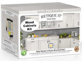 Retique It Wood'n Cabinet Kit with 24 white wash doors, smooth stain finish, for kitchen or bathroom cabinetry.